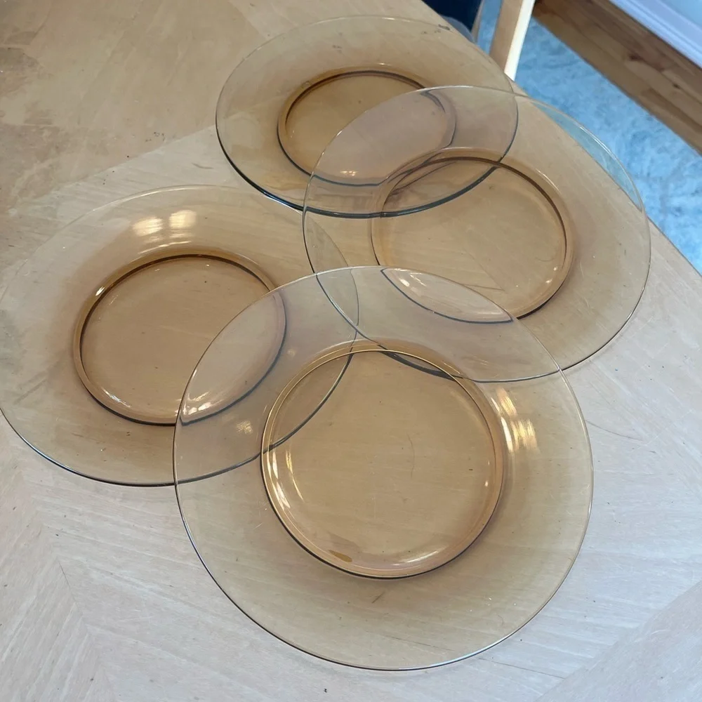 Vintage Amber Glass 8.25” Plates Set of 4